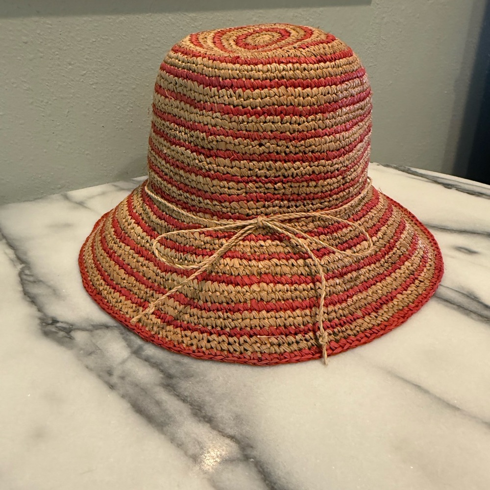 Darling Anthropologie Red and Tan Straw Hat